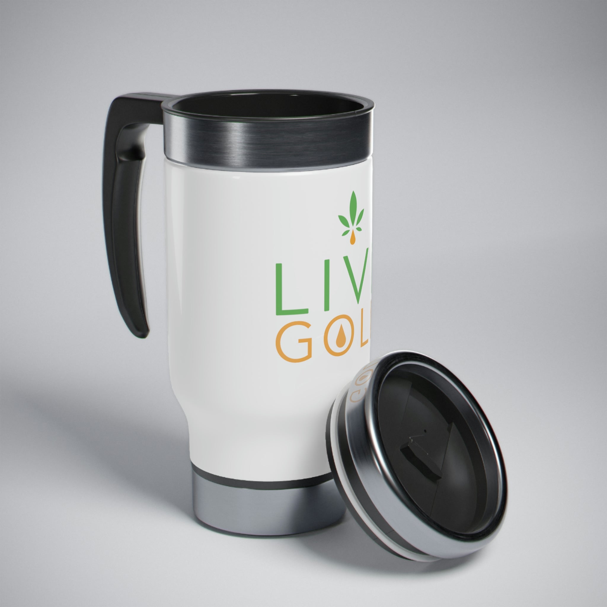 Stainless Steel Travel Mug with Handle, 14oz - GOLD