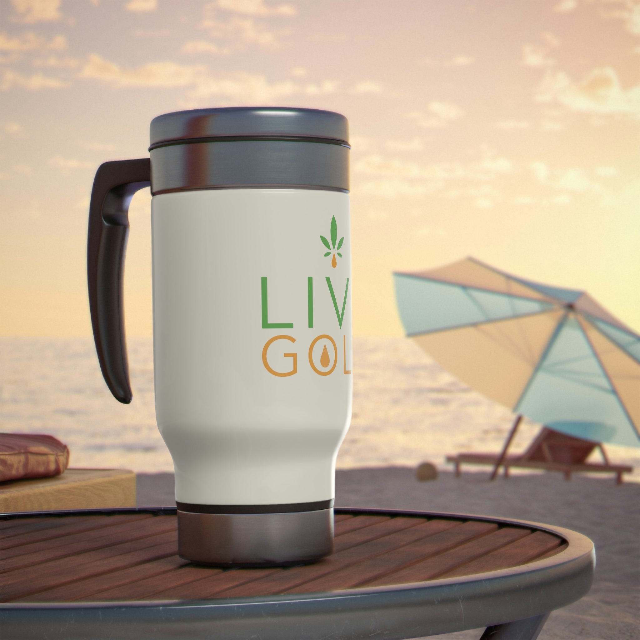 Stainless Steel Travel Mug with Handle, 14oz - GOLD