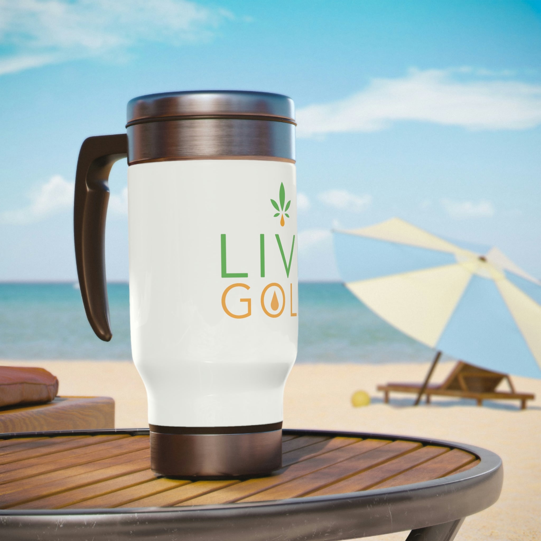 Stainless Steel Travel Mug with Handle, 14oz - GOLD