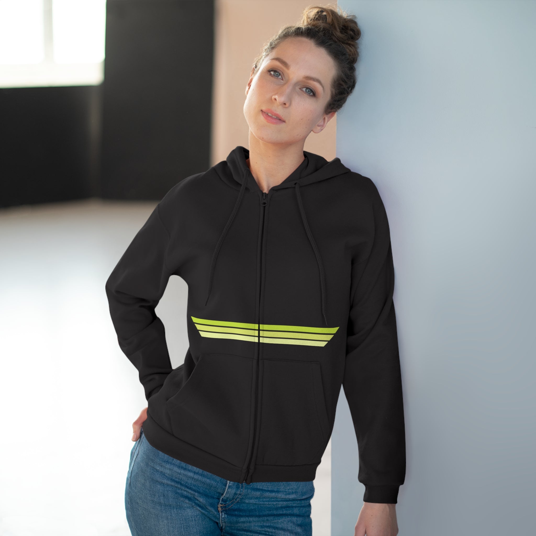 Unisex Hooded Zip Sweatshirt - Green Crack
