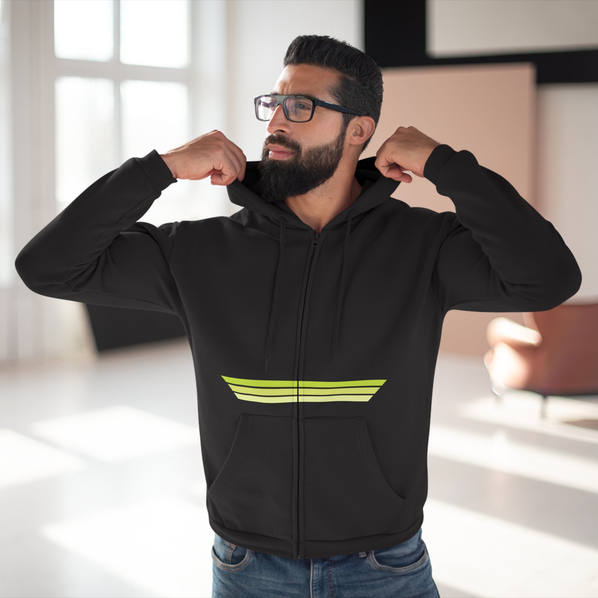 Unisex Hooded Zip Sweatshirt - Green Crack