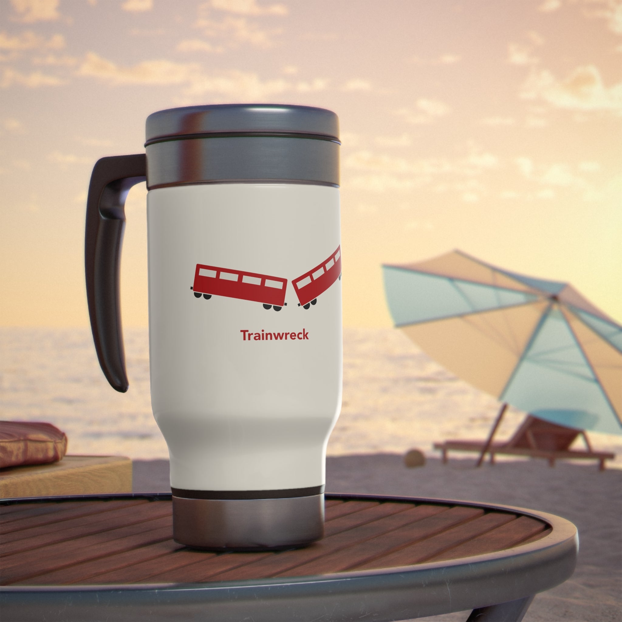 Stainless Steel Travel Mug with Handle, 14oz - Trainwreck