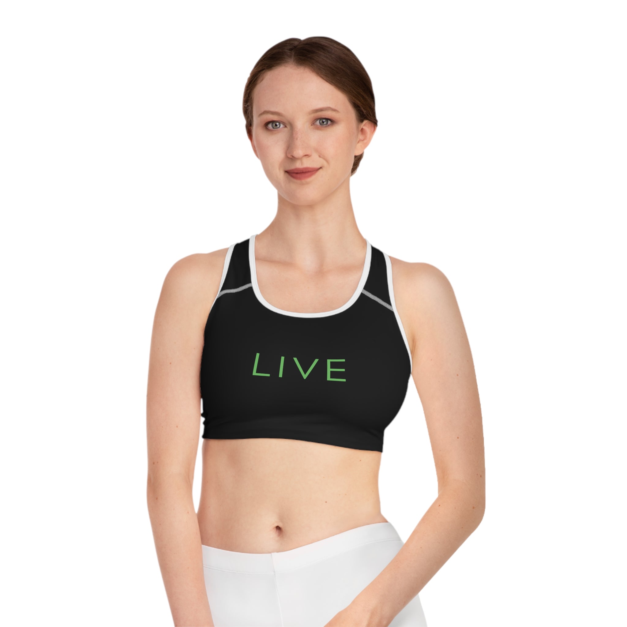 Sports Bra (AOP) - LIVE (Black)