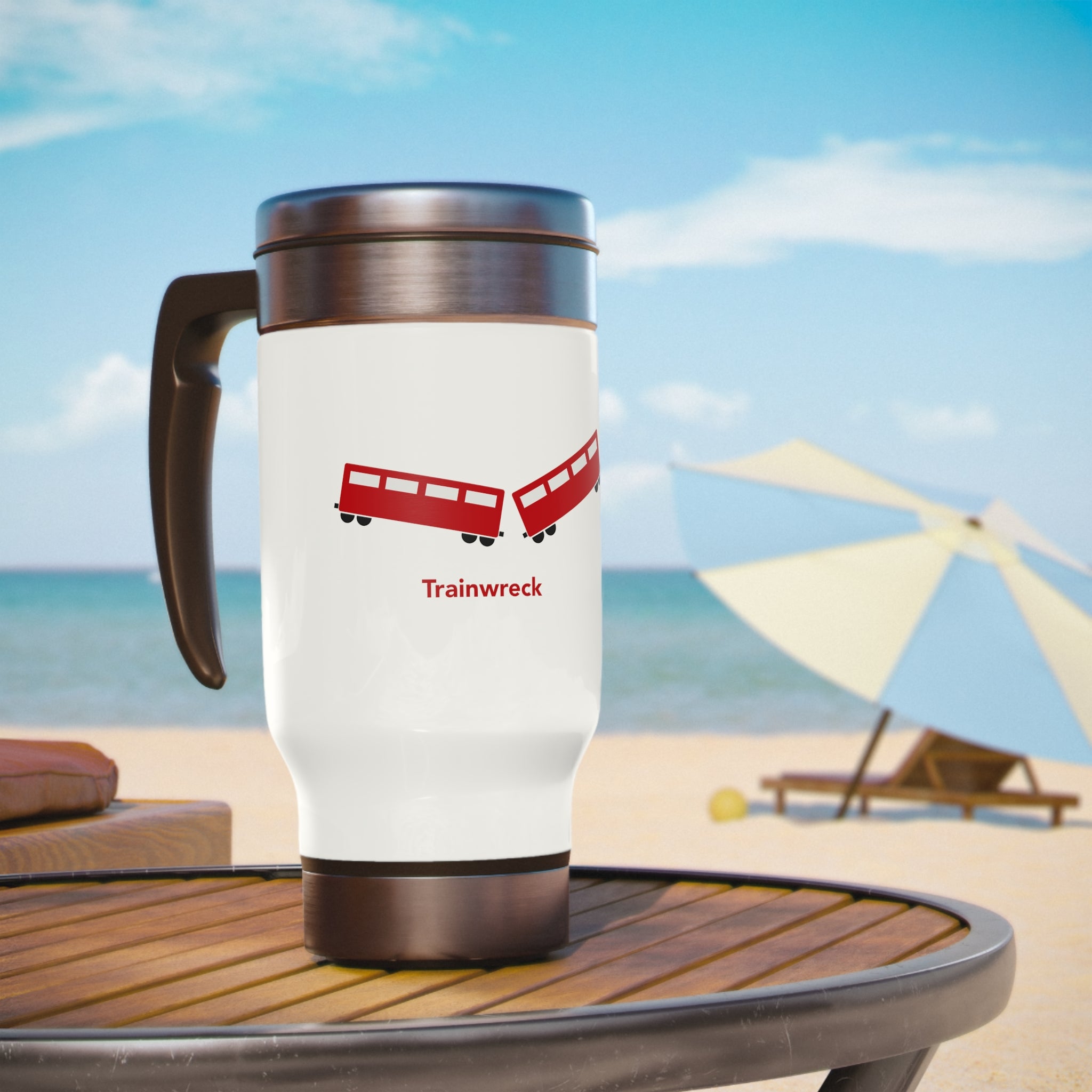 Stainless Steel Travel Mug with Handle, 14oz - Trainwreck