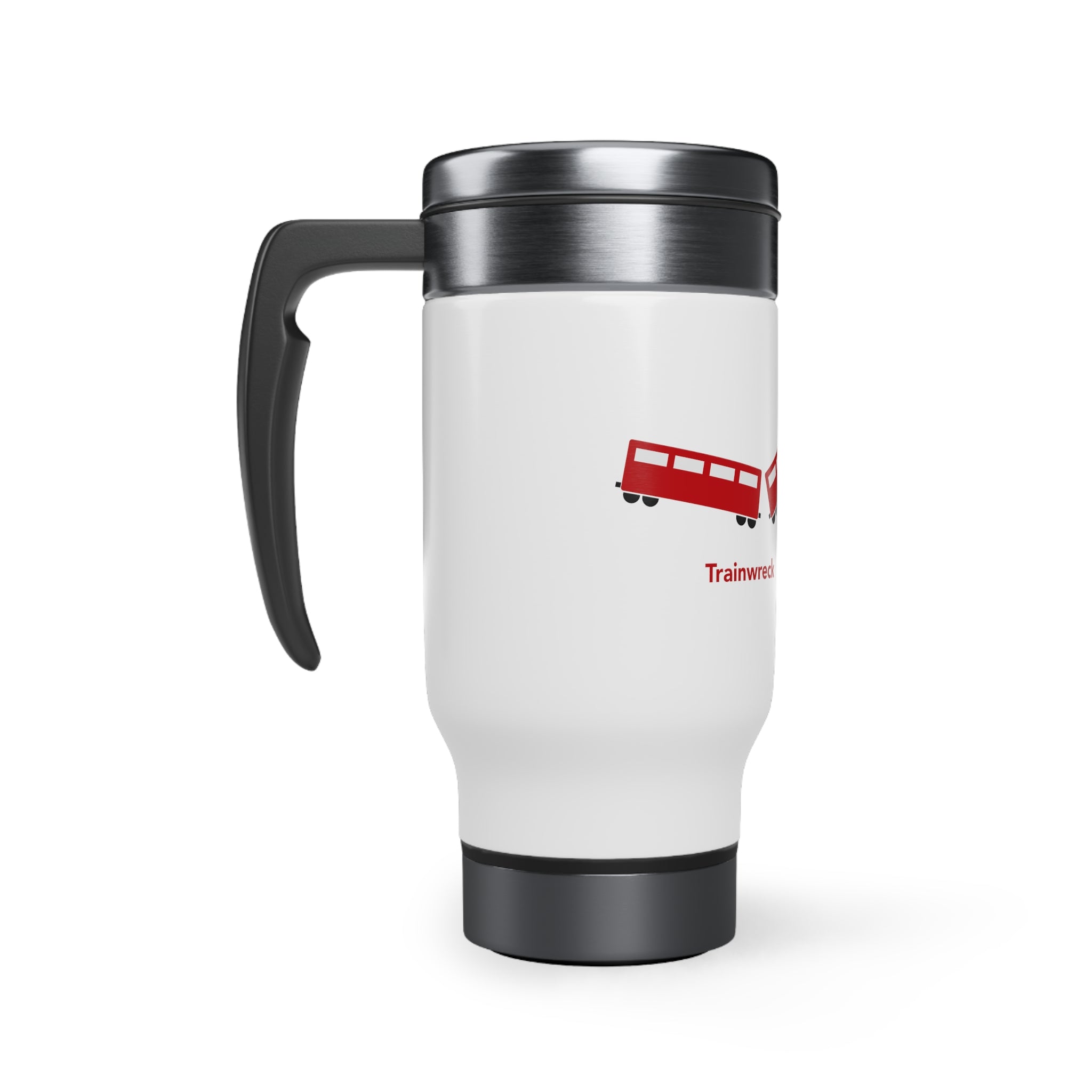 Stainless Steel Travel Mug with Handle, 14oz - Trainwreck