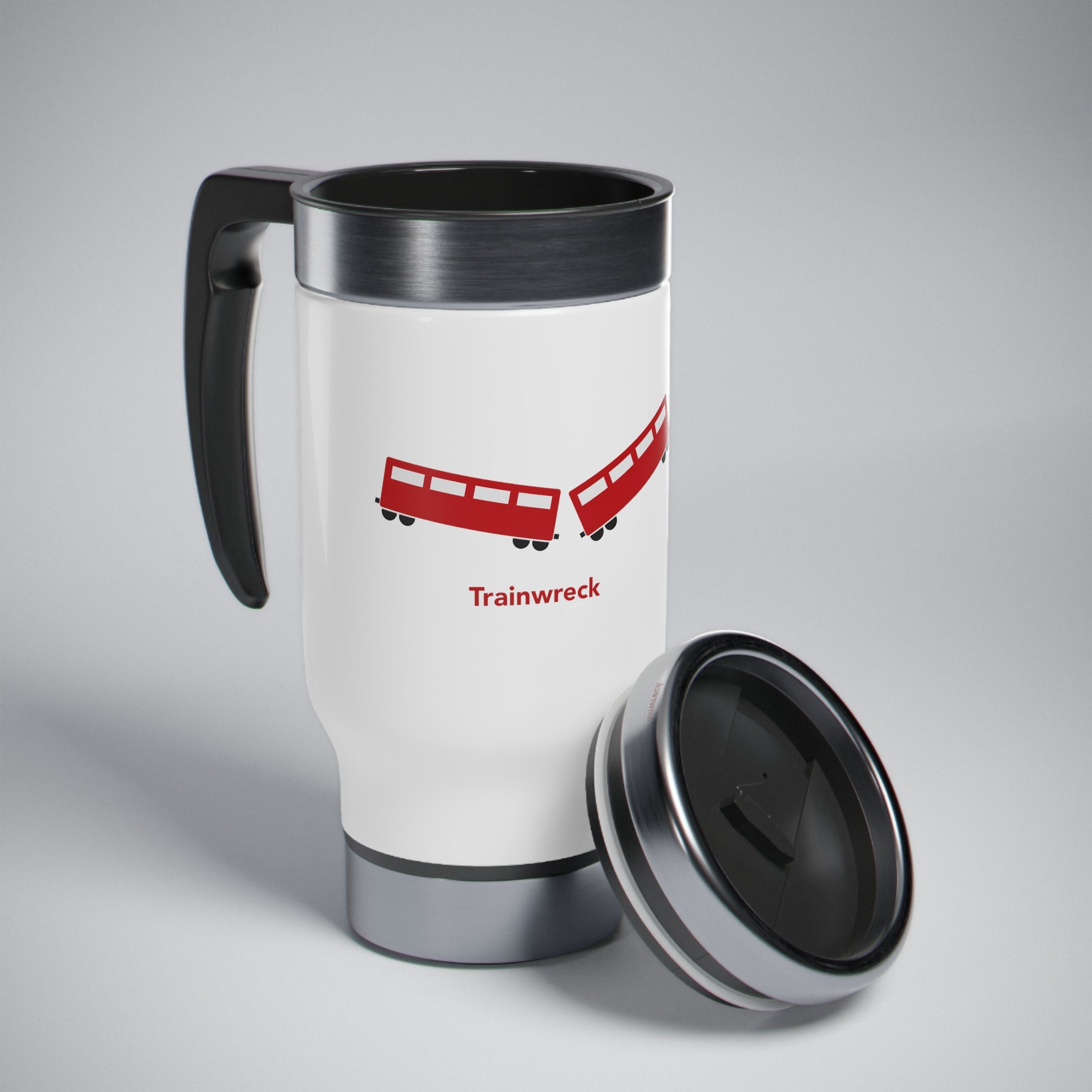 Stainless Steel Travel Mug with Handle, 14oz - Trainwreck