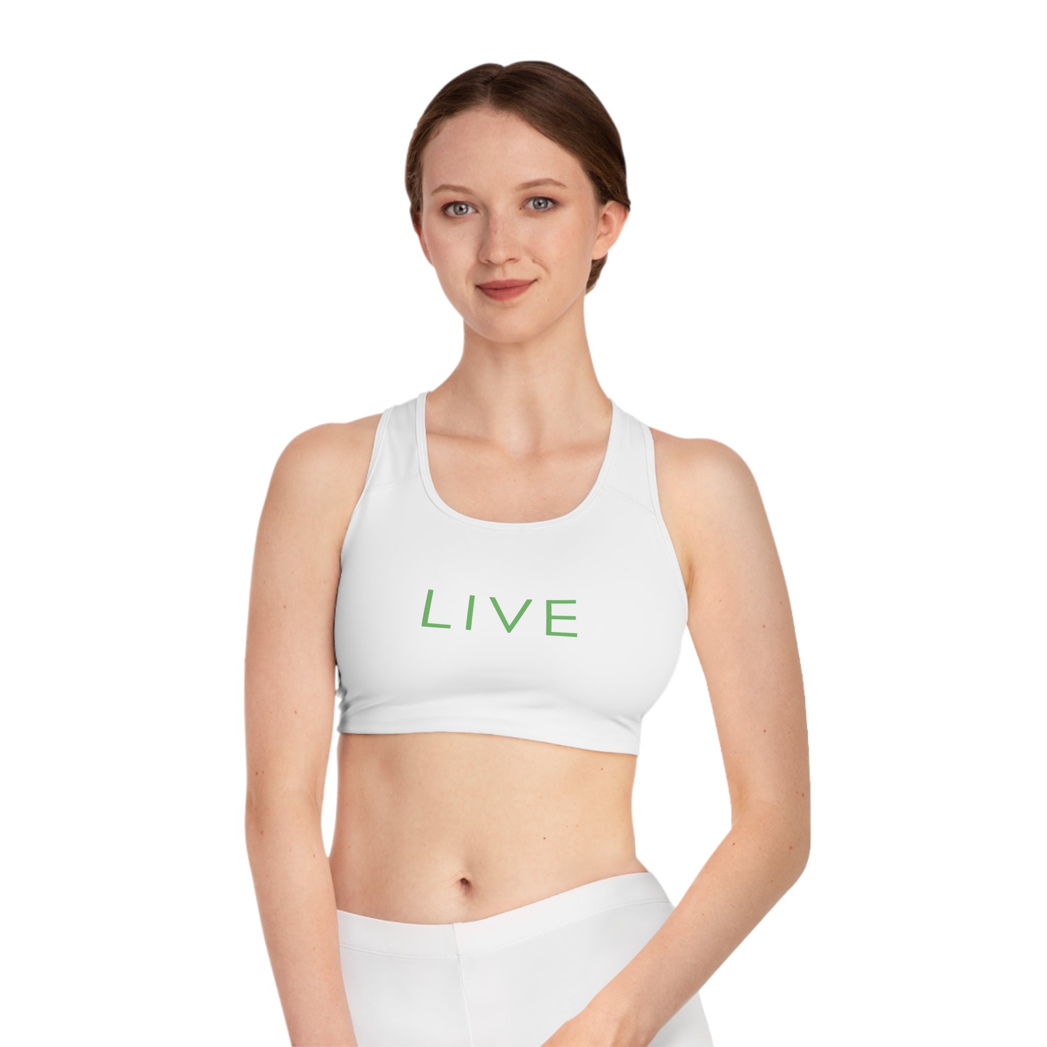 Sports Bra (AOP) - LIVE (White)